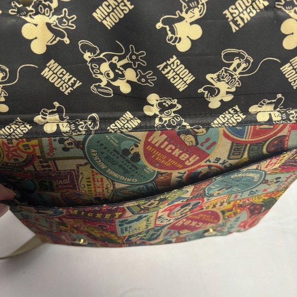 Disney Mickey Mouse Vintage Collage Backpack Brown Leather Accents - Picture 7 of 9